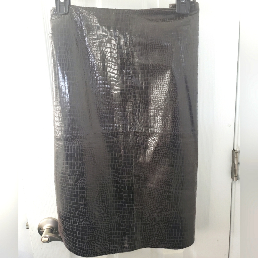 Croc Embossed Leather Skirt